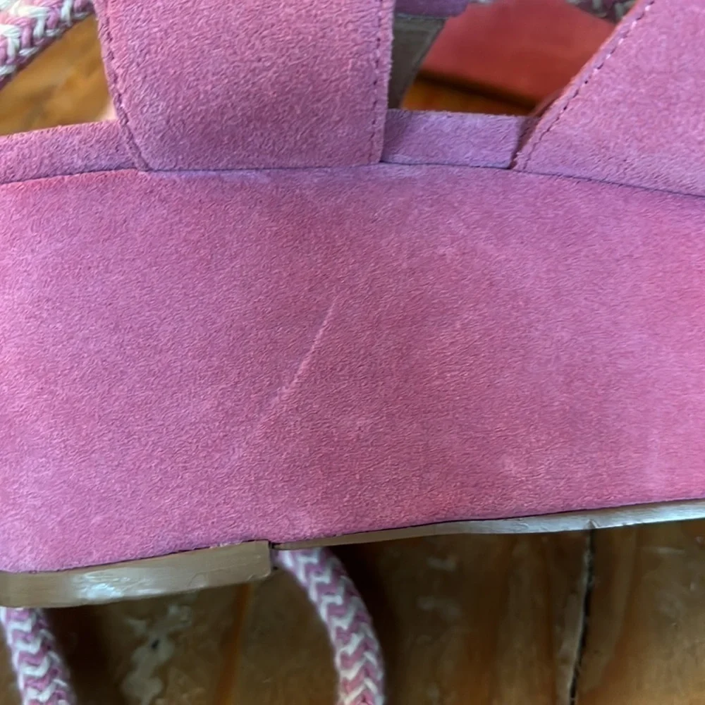Bettye by Bettye Muller Daniela Taffy Pink Suede Rope Up Platform Sandals 6
